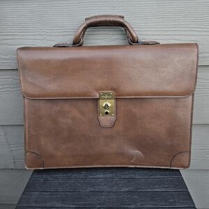 Vintage Heavy Leather COLE HAAN Executive CEO Lawyer Briefcase Brown Bag ITALY
